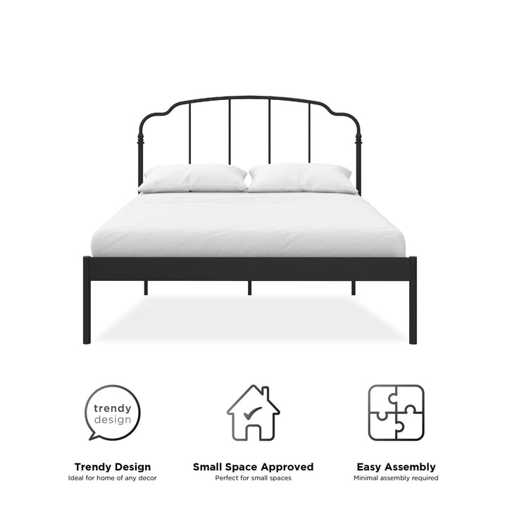 curved metal bed frame - Black - Queen Size