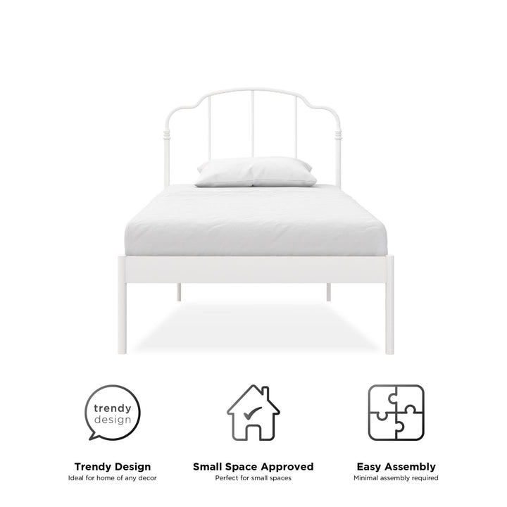curved metal bed frame - White - Twin Size