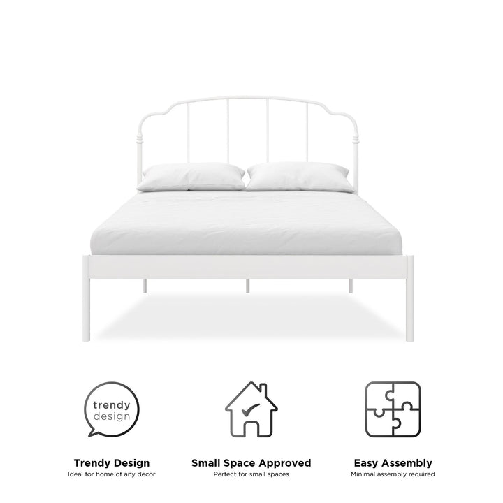curved metal bed frame - White - Queen Size
