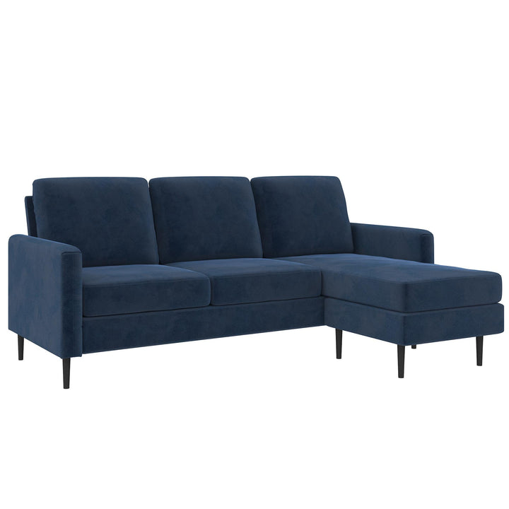 Liona Pillowback Sofa Sectional with Velvet Upholstery and Metal Legs - Blue