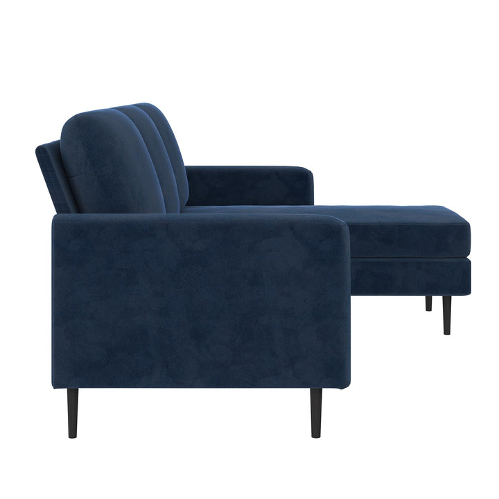 Liona Pillowback Sofa Sectional with Velvet Upholstery and Metal Legs - Blue