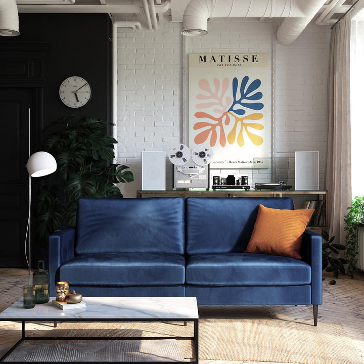 Ellie 3-Seater Velvet Sofa with Reversible Back Cushions - Blue