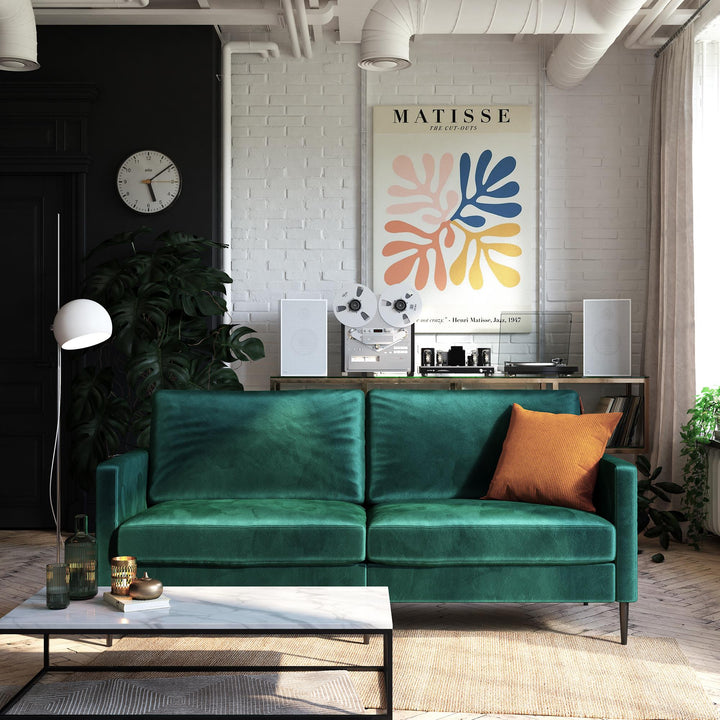 Ellie 3-Seater Velvet Sofa with Reversible Back Cushions - Green