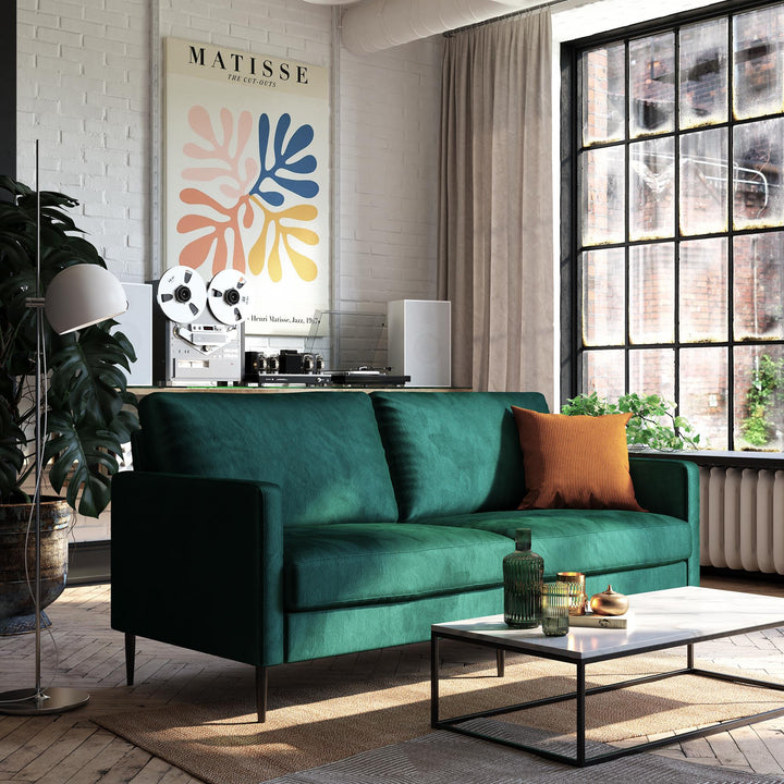 Ellie 3-Seater Velvet Sofa with Reversible Back Cushions - Green