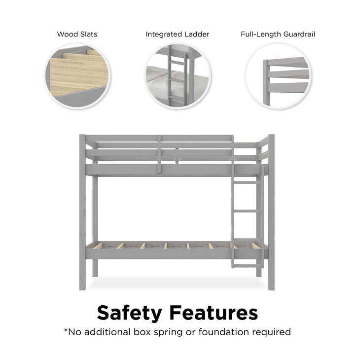 Quality wooden Indiana bunk bed -  Gray - Twin-Over-Twin