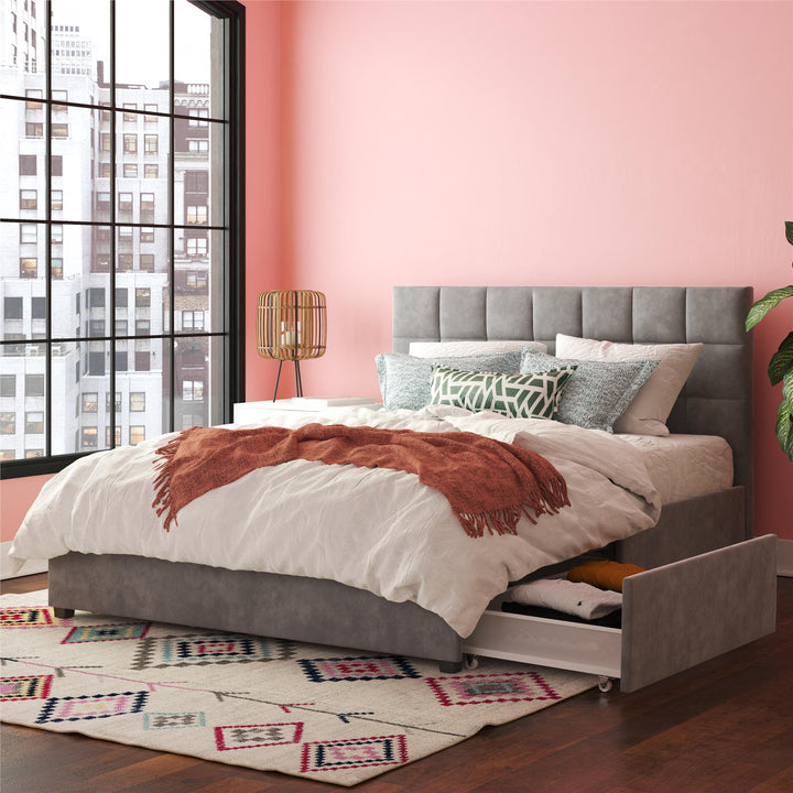 Best upholstered bed with drawers -  Light Gray 