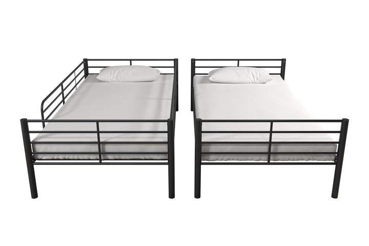 Convertible Metal Bunk Bed with Stacking -  Black  - Twin-Over-Twin