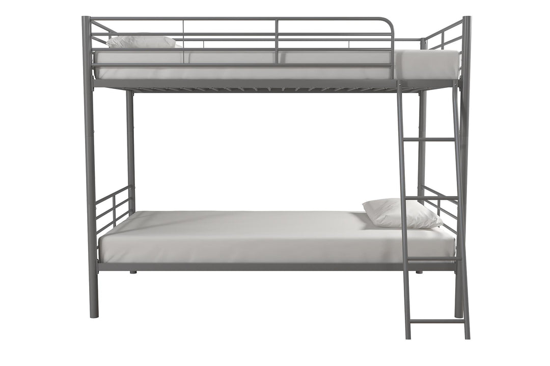 Twin over Twin Metal Bunk Bed -  Silver  - Twin-Over-Twin