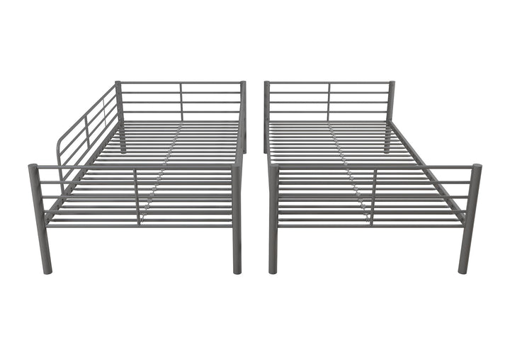 Convertible Stacking Twin Metal Bunk Bed -  Silver  - Twin-Over-Twin