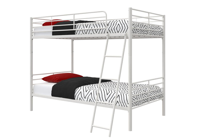 Stylish Twin over Twin Metal Bunk Bed -  White  - Twin-Over-Twin