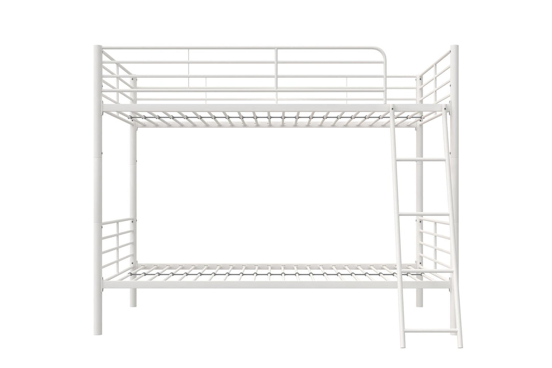 Convertible Metal Bunk Bed for Twins -  White  - Twin-Over-Twin