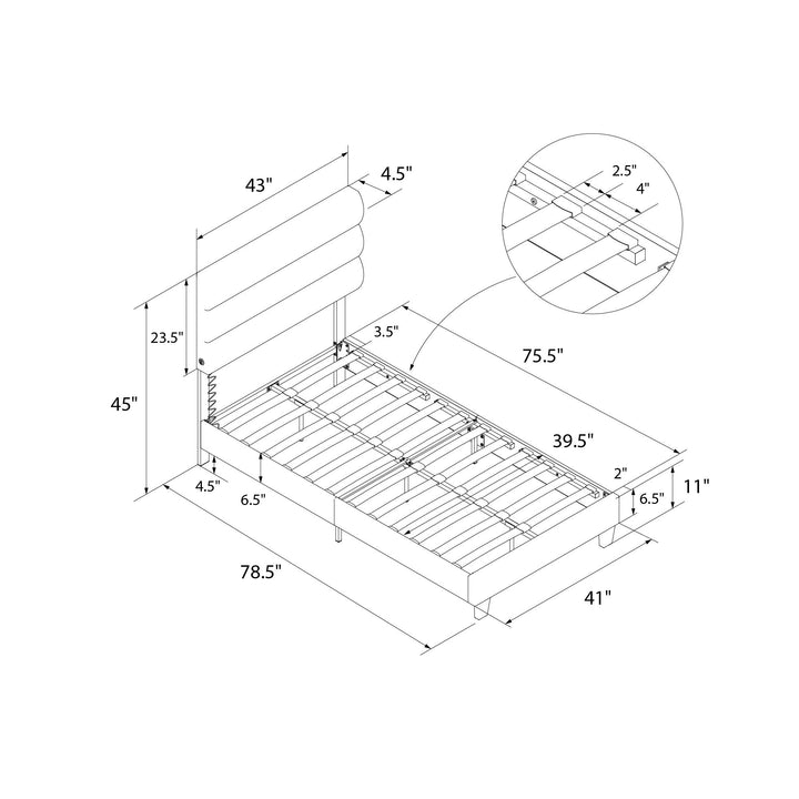 headboard with usb ports - Dark Gray - Twin Size