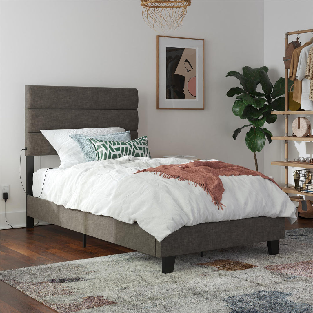 bed with tufted headboard - Dark Gray - Twin Size