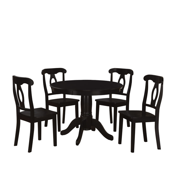Aubrey Traditional Pedestal Round Table and Dining Chairs Set 5 Piece -  Black