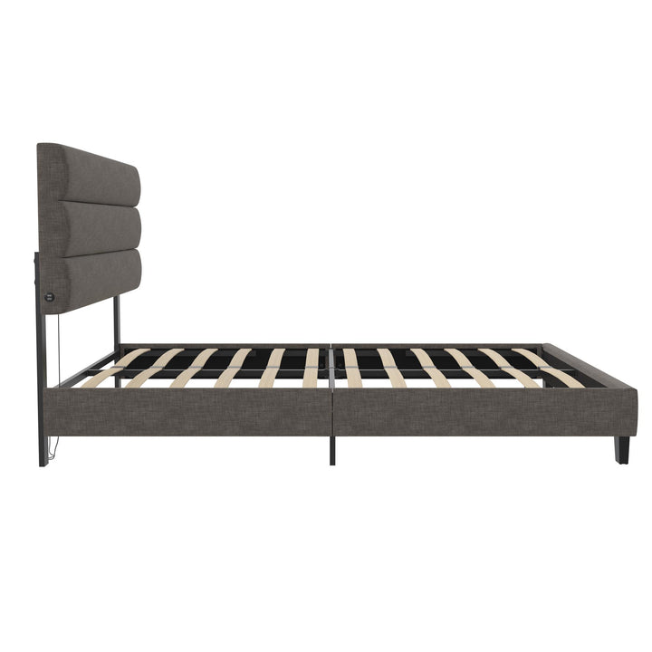 fabric headboard bed frame - Dark Gray - Queen Size