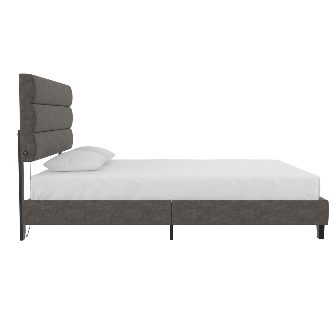 wood fram with slats and headboard - Dark Gray - Queen Size