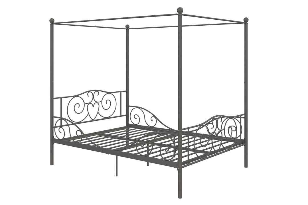 Canopy Bed with Intricate Design Headboard -  Pewter  -  Full