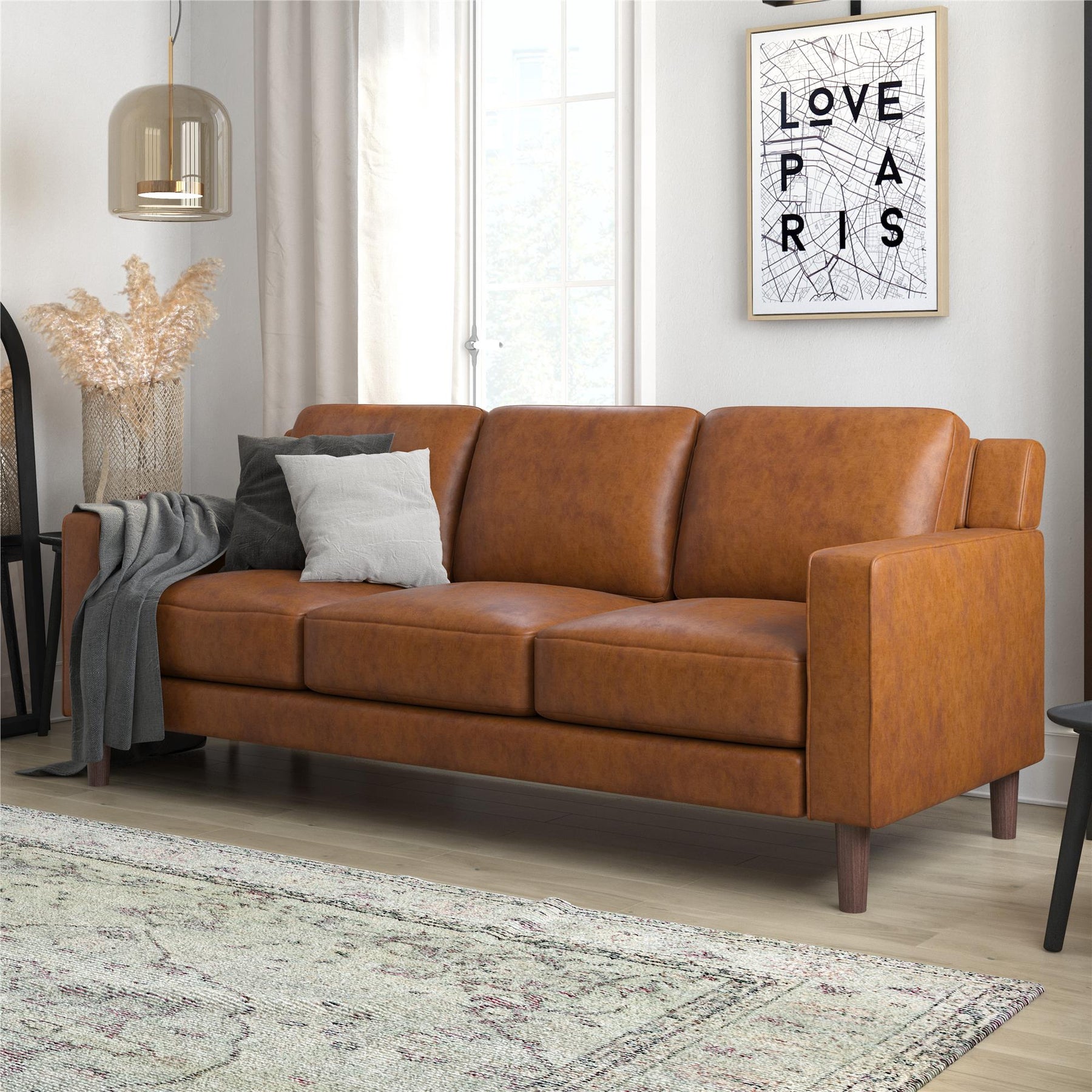 Brynn Fabric Upholstered 3 Seater Sofa with Wooden Legs – RealRooms