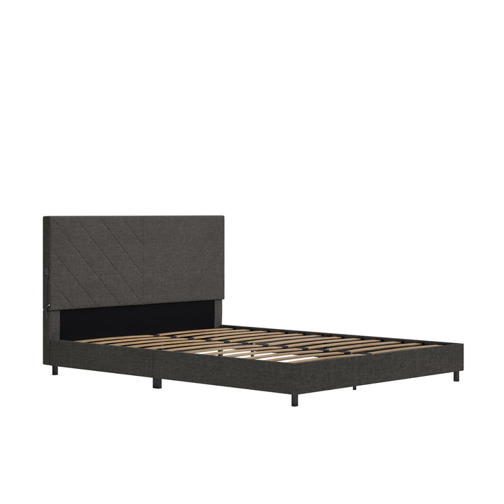 Paxson Upholstered Bed with USB Port and Wood Slats - Gray - Full