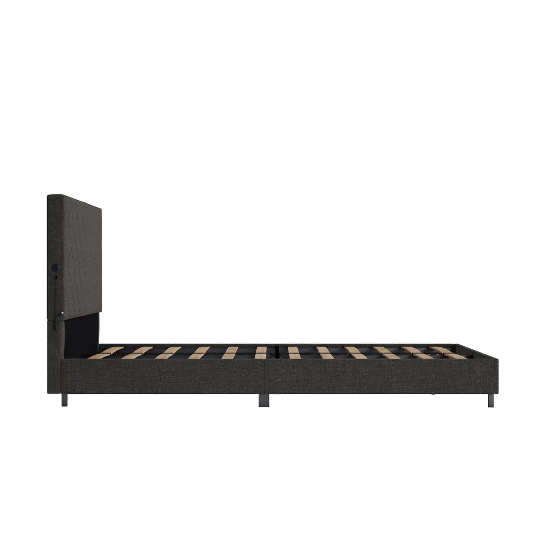 Paxson Upholstered Bed with USB Port and Wood Slats - Gray - Full