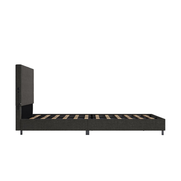 Paxson Upholstered Bed with USB Port and Wood Slats - Gray - Full