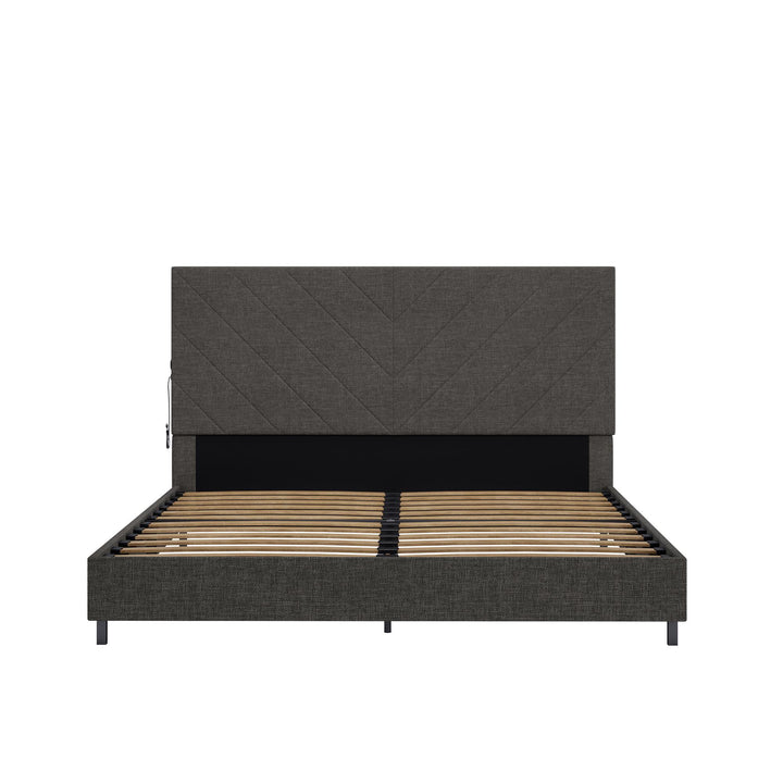 Paxson Upholstered Bed with USB Port and Wood Slats - Gray - Full