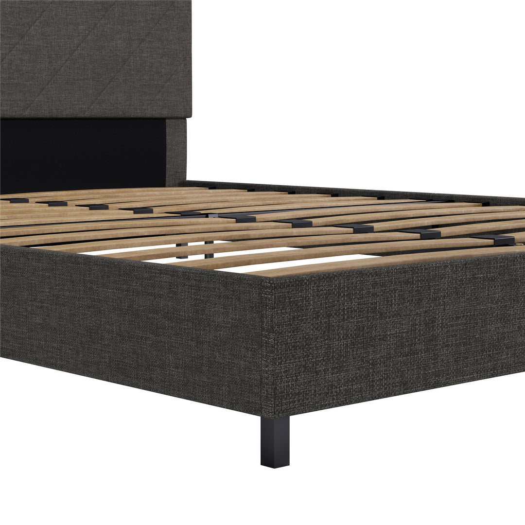 Paxson Upholstered Bed with USB Port and Wood Slats - Gray - Full