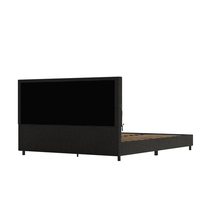 Paxson Upholstered Bed with USB Port and Wood Slats - Gray - Queen