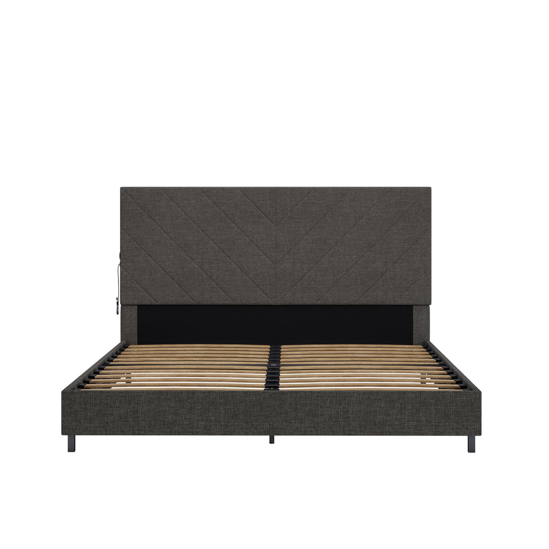 Paxson Upholstered Bed with USB Port and Wood Slats - Gray - Queen