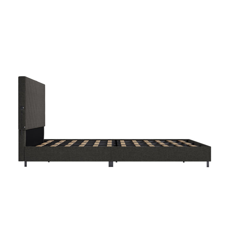 Paxson Upholstered Bed with USB Port and Wood Slats - Gray - King