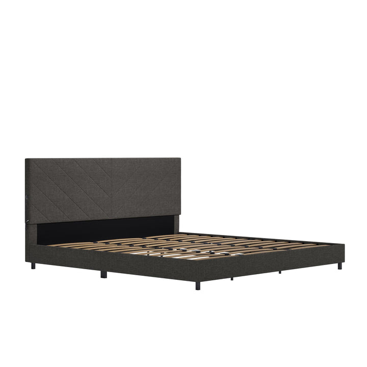 Paxson Upholstered Bed with USB Port and Wood Slats - Gray - King