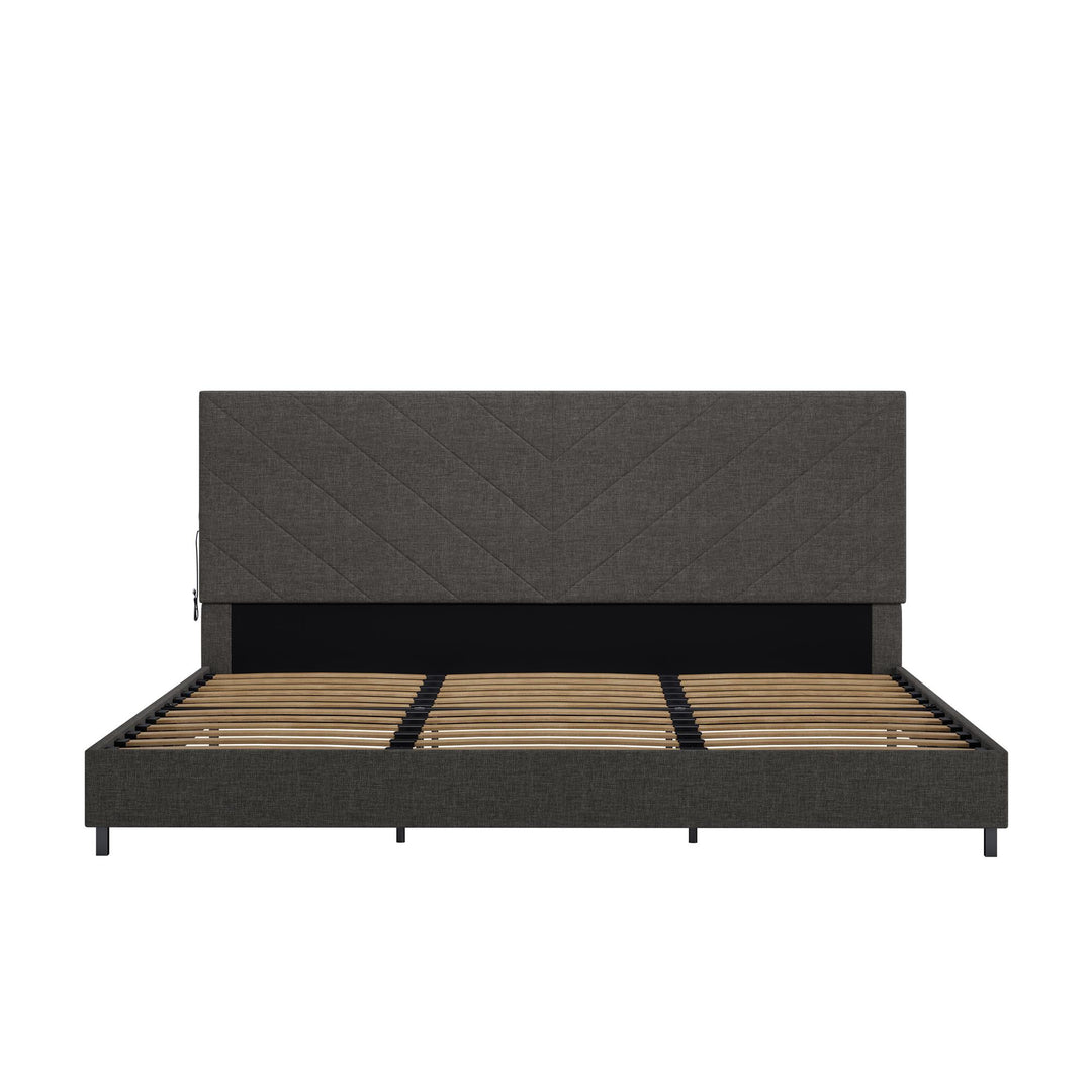 Paxson Upholstered Bed with USB Port and Wood Slats - Gray - King
