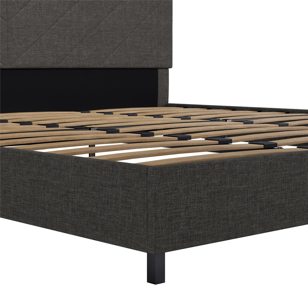 Paxson Upholstered Bed with USB Port and Wood Slats - Gray - King