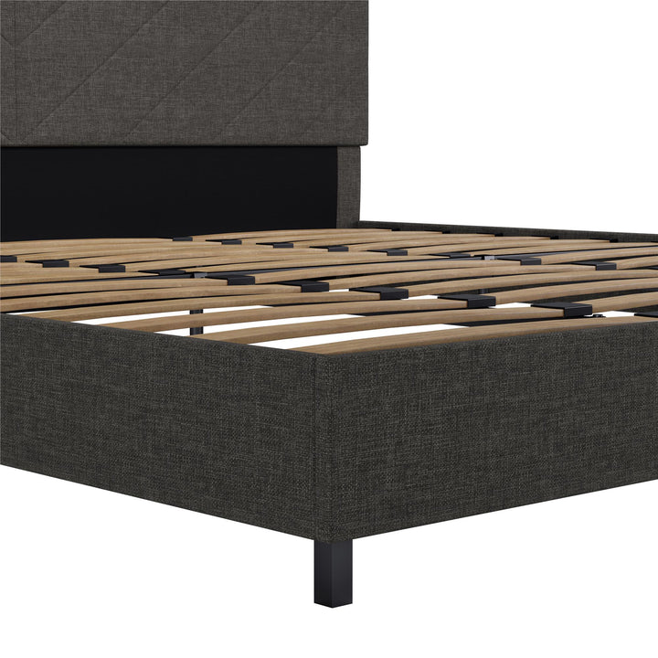 Paxson Upholstered Bed with USB Port and Wood Slats - Gray - King