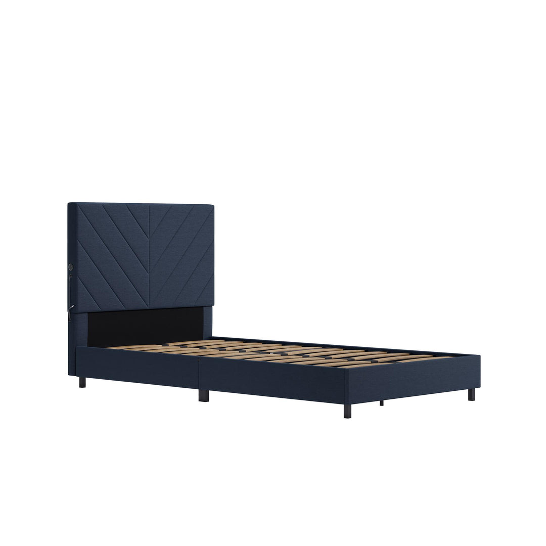 Paxson Upholstered Bed with USB Port and Wood Slats - Navy - Twin