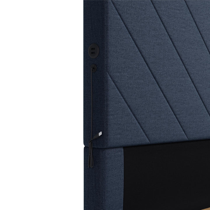 Paxson Upholstered Bed with USB Port and Wood Slats - Navy - Full