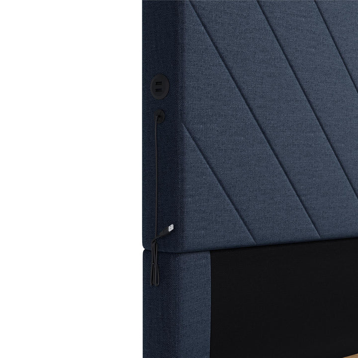 Paxson Upholstered Bed with USB Port and Wood Slats - Navy - Queen