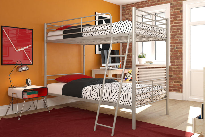 Convertible Bunk Bed with Stacking Feature -  Silver  - Twin-Over-Twin