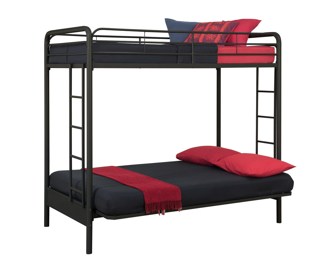 Sammie Bunk Bed with Integrated Ladders -  Black  - Twin-Over-Futon