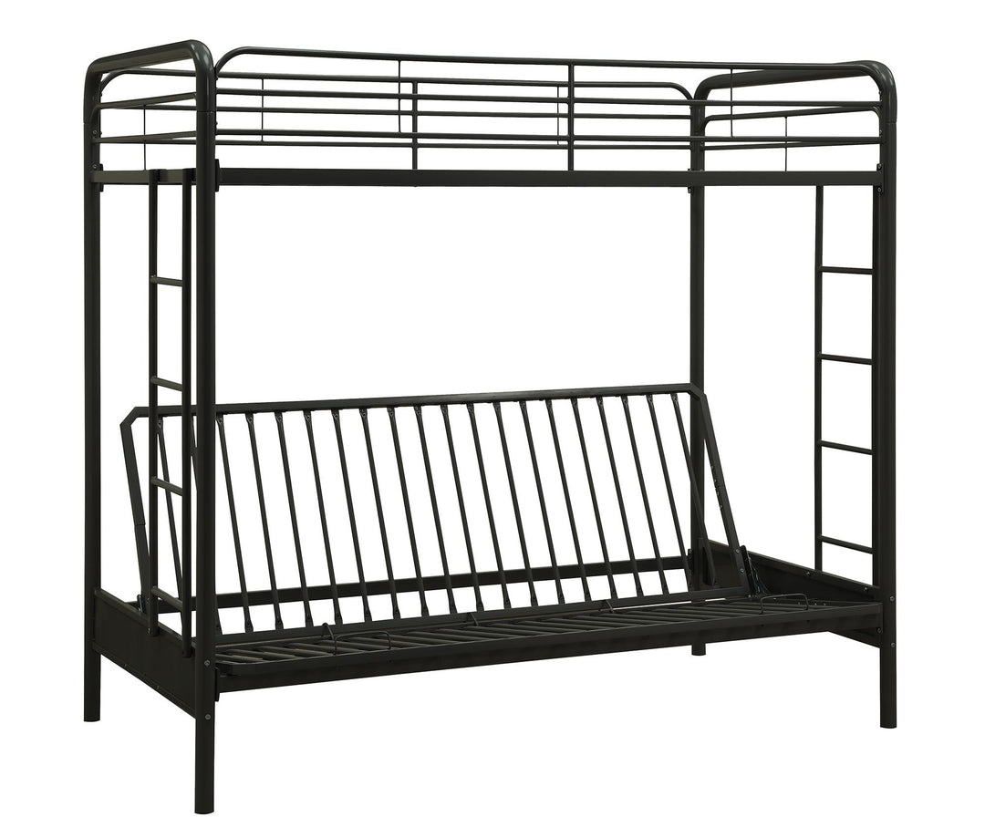 Sammie Twin over Futon Metal Bunk Bed with Integrated Ladders and Guardrails  -  Black  - Twin-Over-Futon