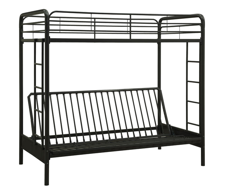 Sammie Twin over Futon Metal Bunk Bed with Integrated Ladders and Guardrails  -  Black  - Twin-Over-Futon