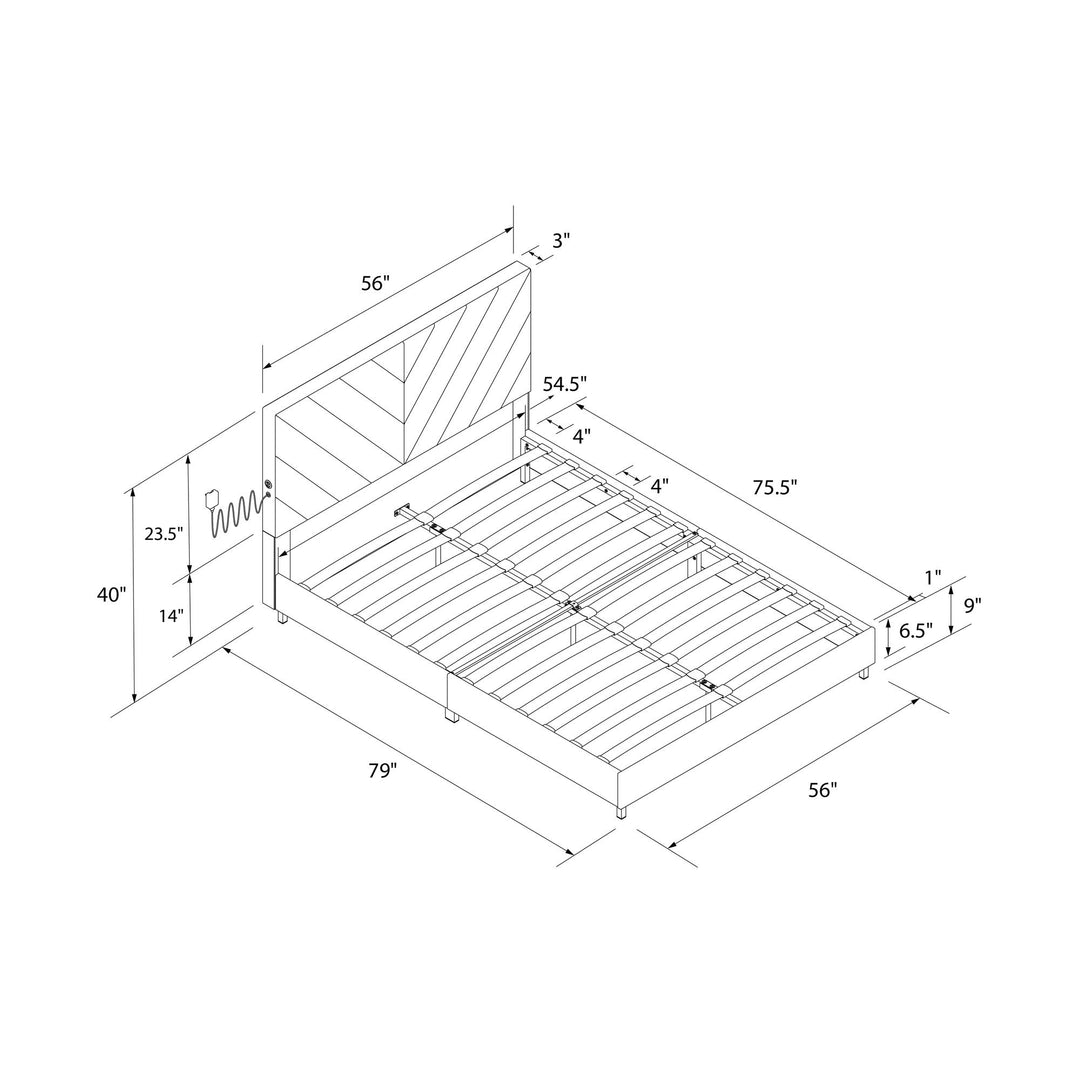 Paxson Upholstered Bed with USB Port and Wood Slats - Gray - Full