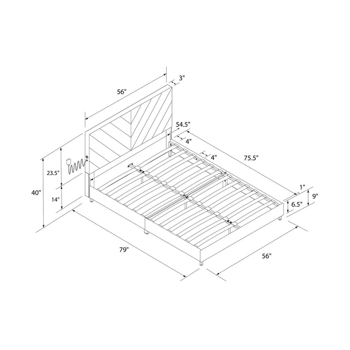 Paxson Upholstered Bed with USB Port and Wood Slats - Gray - Full