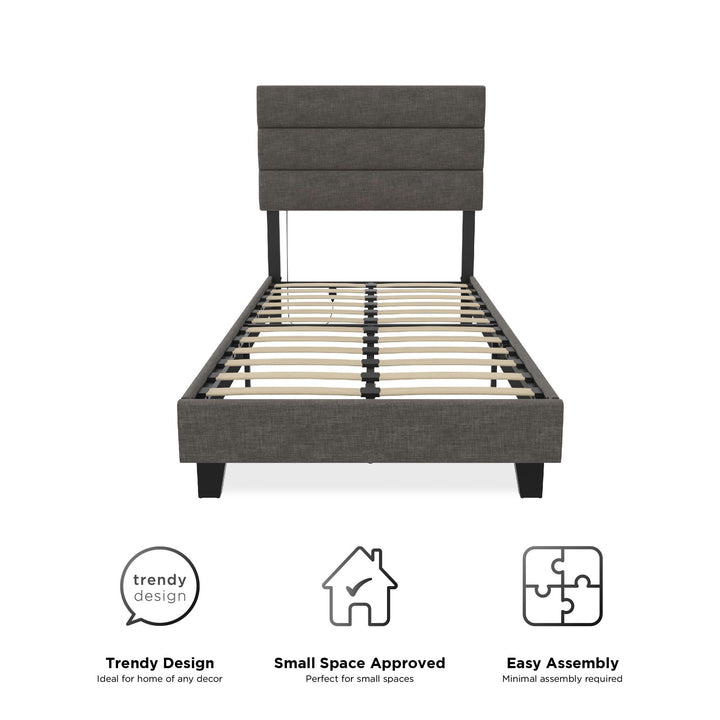 tufted headboard platform bed - Dark Gray - Twin Size