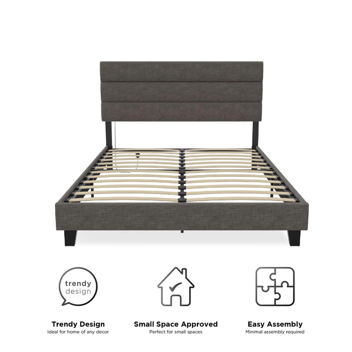 tufted headboard platform bed - Dark Gray - Queen Size