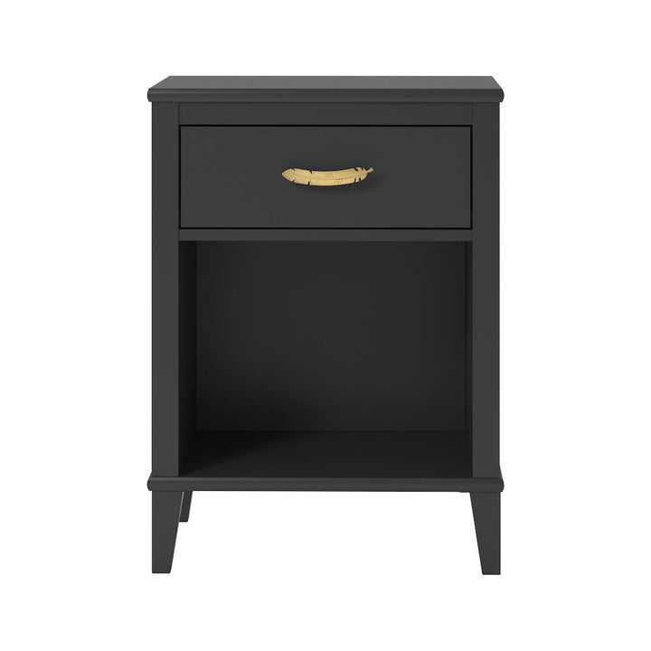 Monarch Hill Hawken Nightstand with Gold Feather Drawer Pull  -  Black