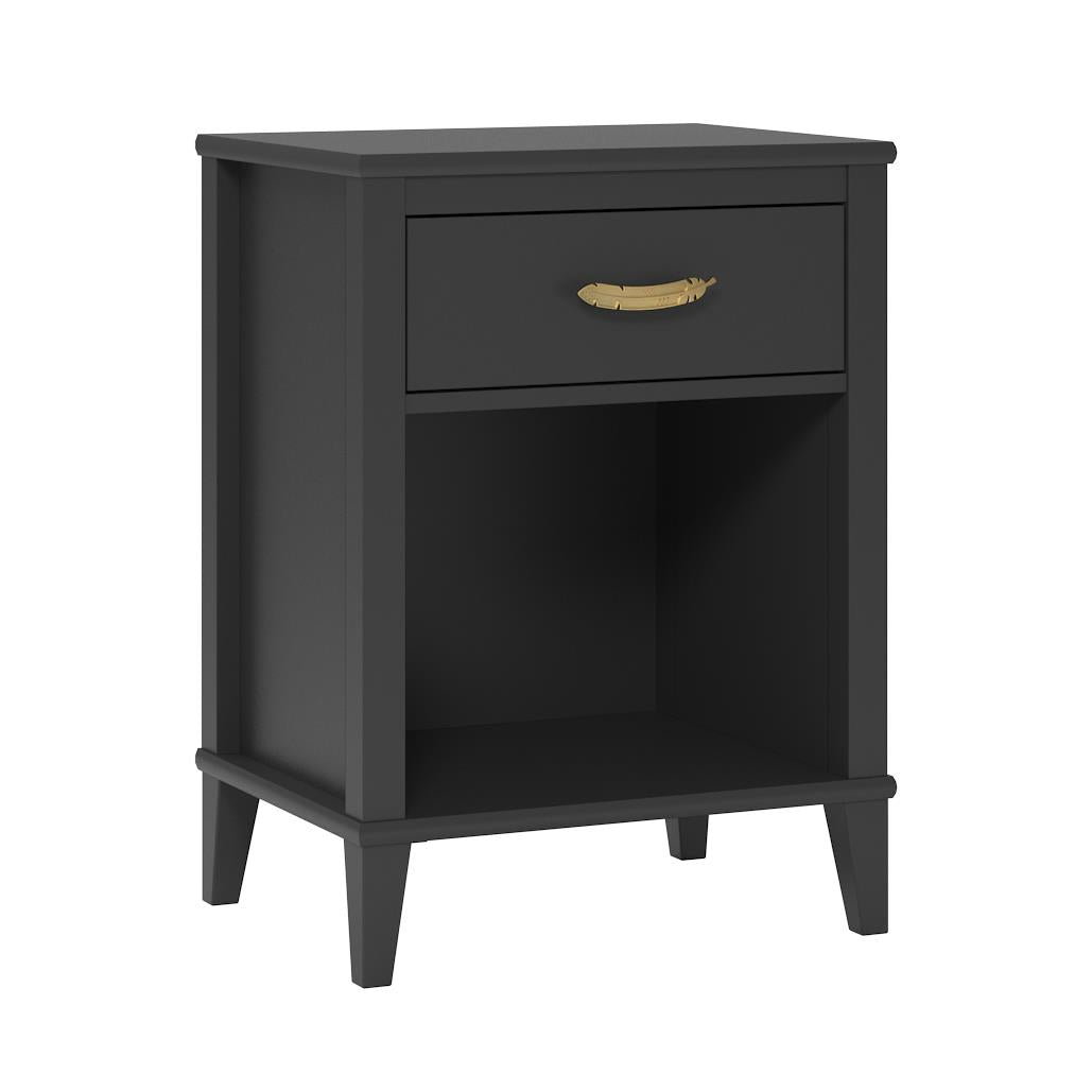 Durable nightstand with gold feather pull -  Black