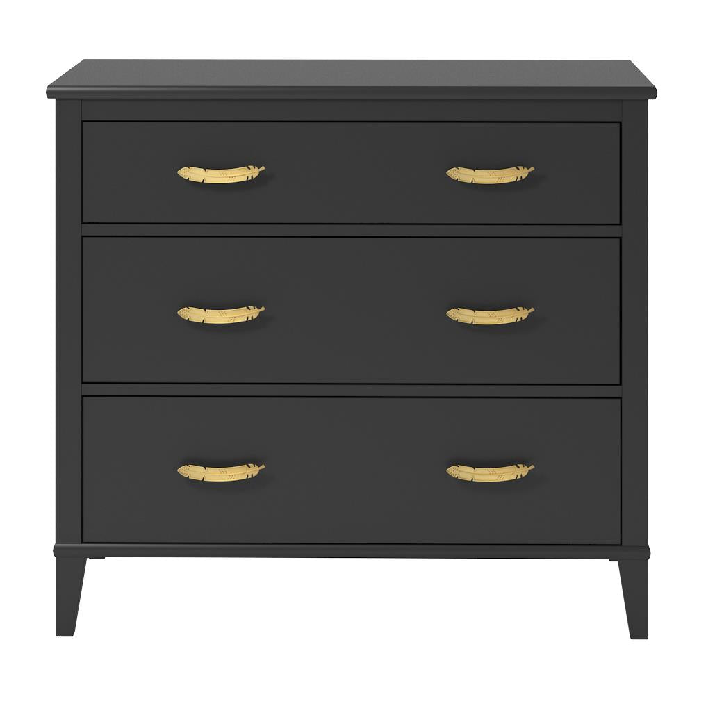 Monarch Hill Hawken 3 Drawer Dresser with Gold Feather Drawer Pull  -  Black