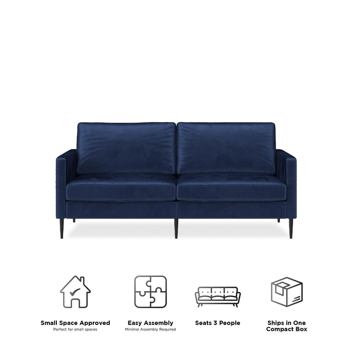 Ellie 3-Seater Velvet Sofa with Reversible Back Cushions - Blue