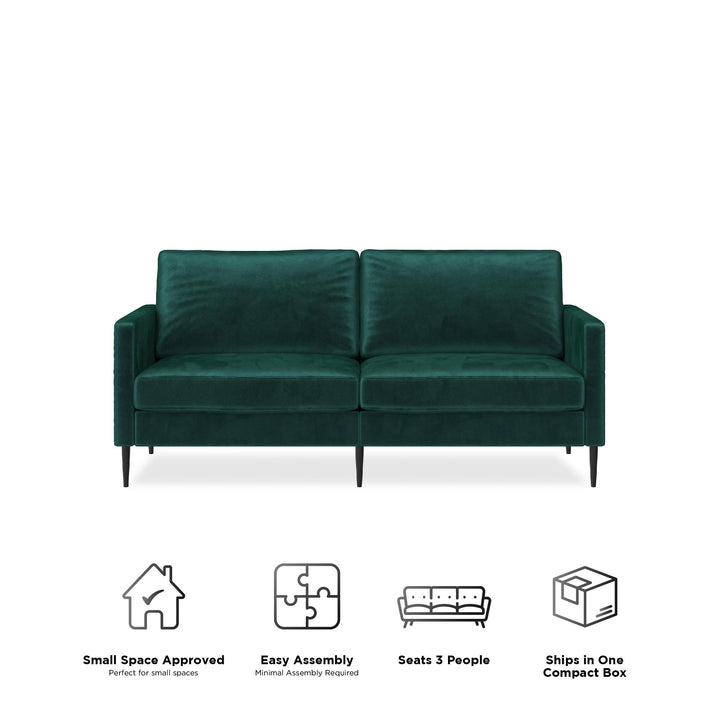 Ellie 3-Seater Velvet Sofa with Reversible Back Cushions - Green